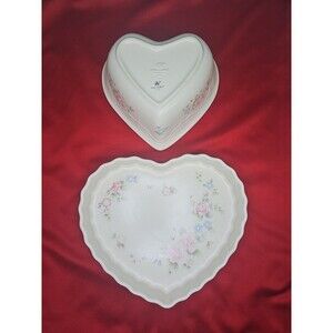 Heart Shaped Baking Pie Casserole Pan Pfaltzgraff Tea Rose Pink Flower Dish Set
